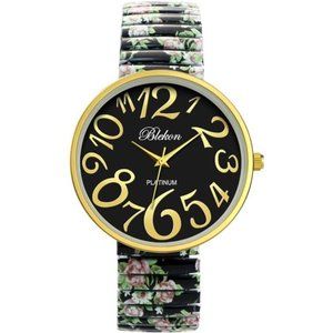 Womens Extra Large 41mm Case Multicolor Floral Designed Stretch Band Wrist Watch